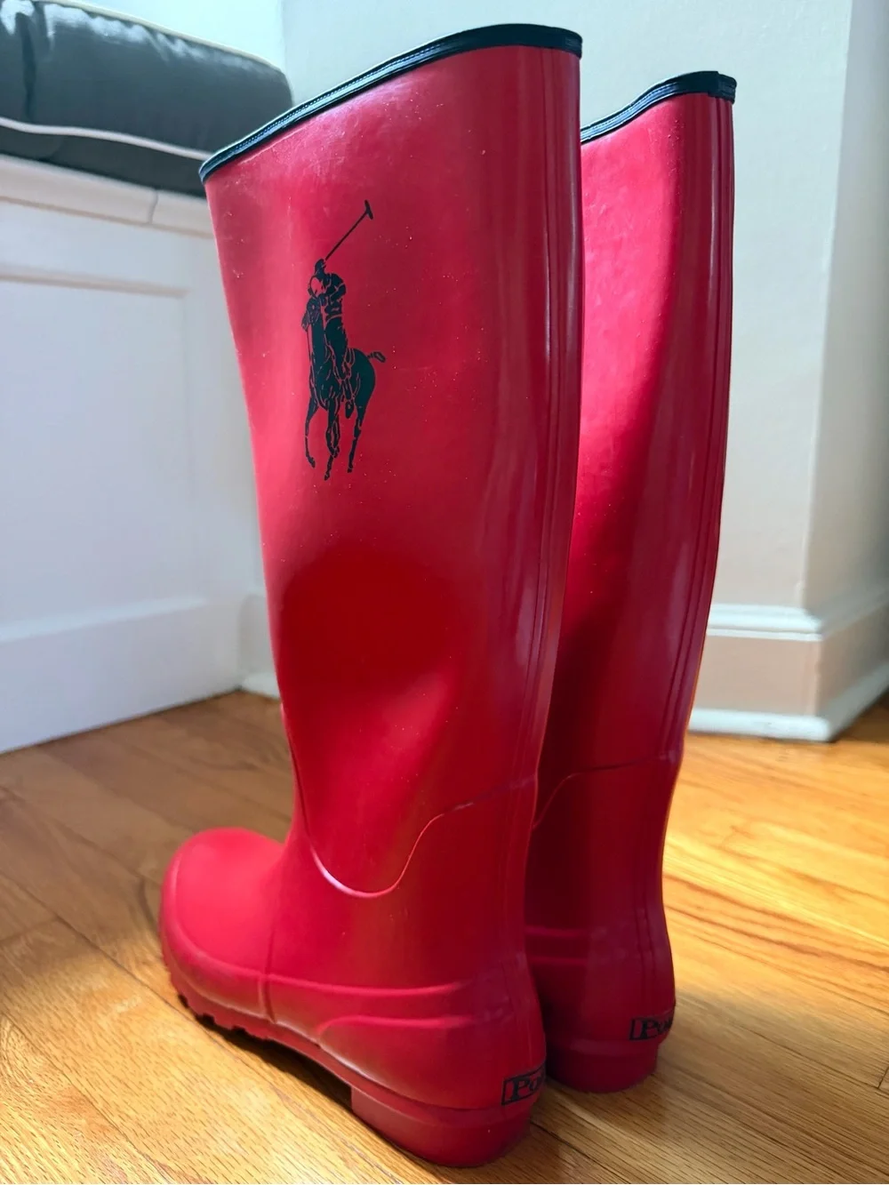 Polo Ralph Lauren Phoebe Red Tall Rubber Rain Waterproof Boots Women's Size 7